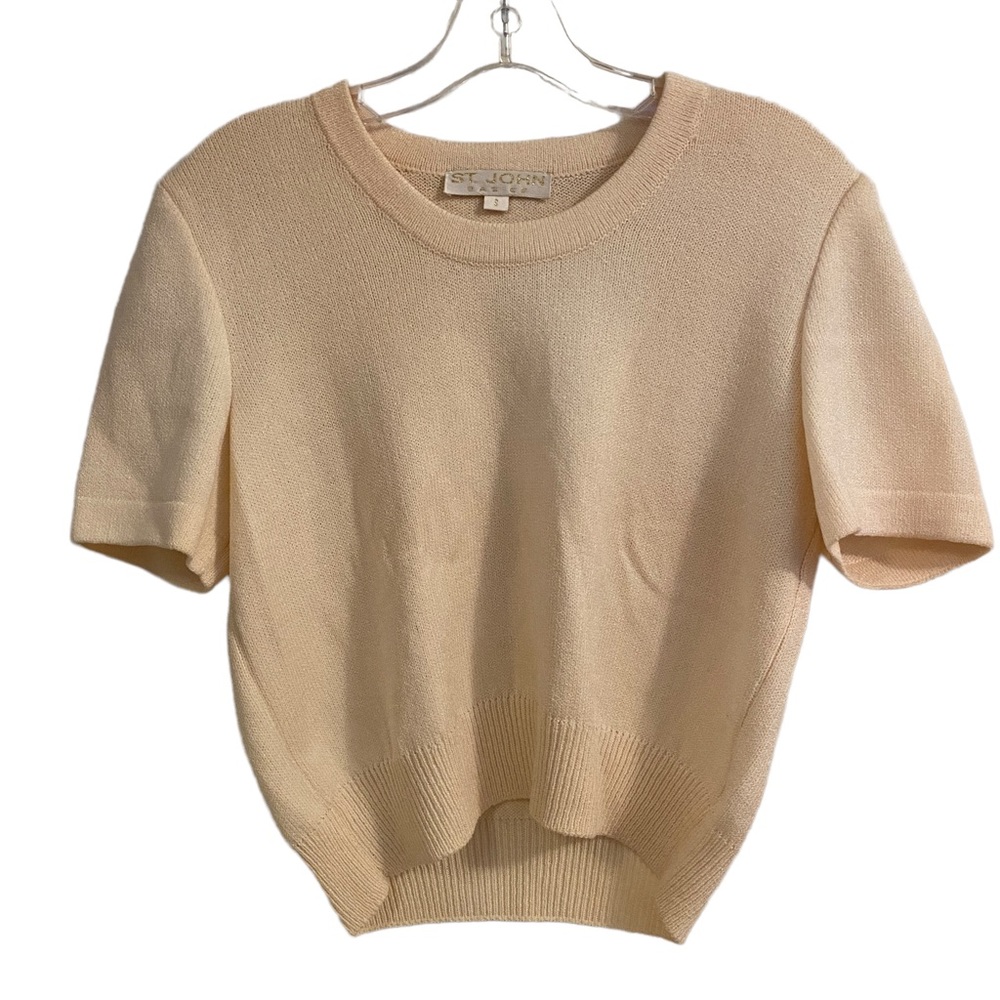 St. John Cream Short-Sleeve Knit Top